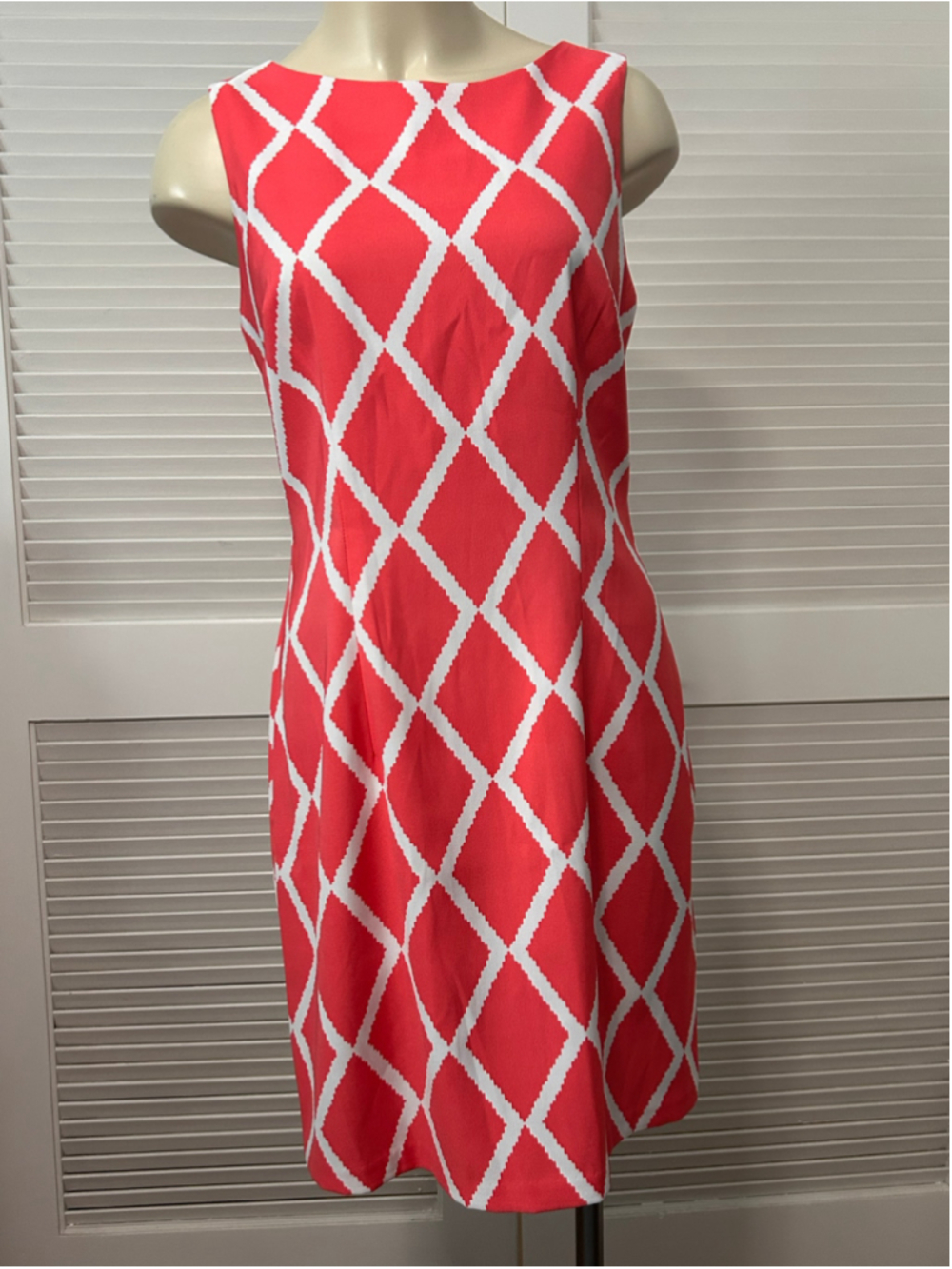 ALYX Red White Diamond Lattice Sleeveless Dress Size 12 Stretch